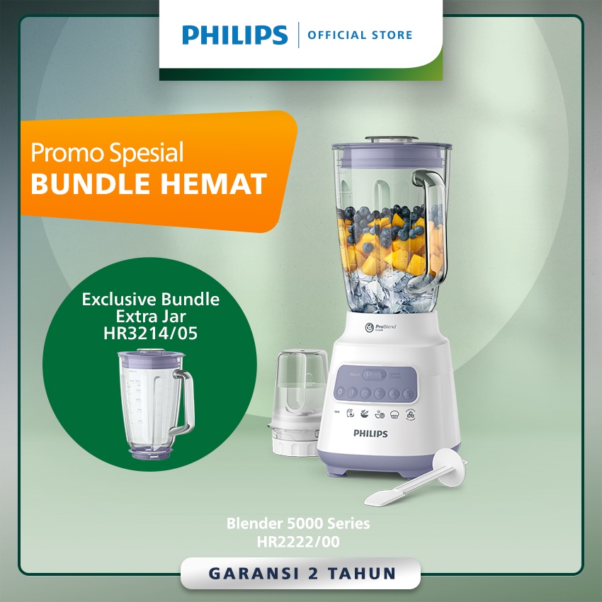 Bundle Philips Blender Glass Jar HR2222/00 - Kapasitas 2L - Ice Crusher dan HR3214/05 - Glass Jar Accessories Whale Blender Series BPA Free