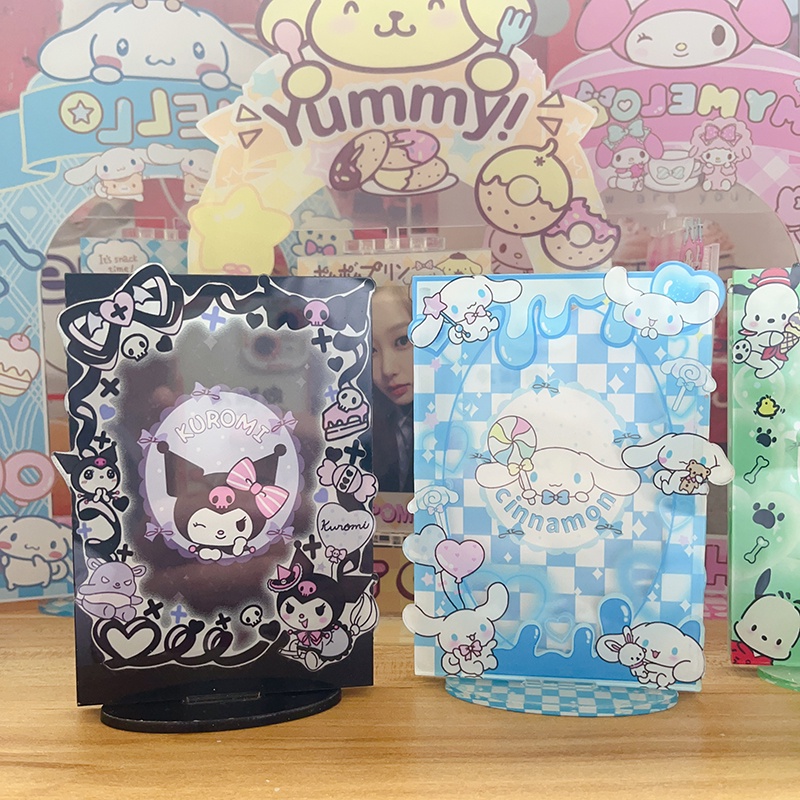 Sanrio Acrylic Diaplay Holder Kawaii Melody Kuromi Bingkai Foto Idol Photocard Pelindung Case Desktop Stand Holder Dekorasi