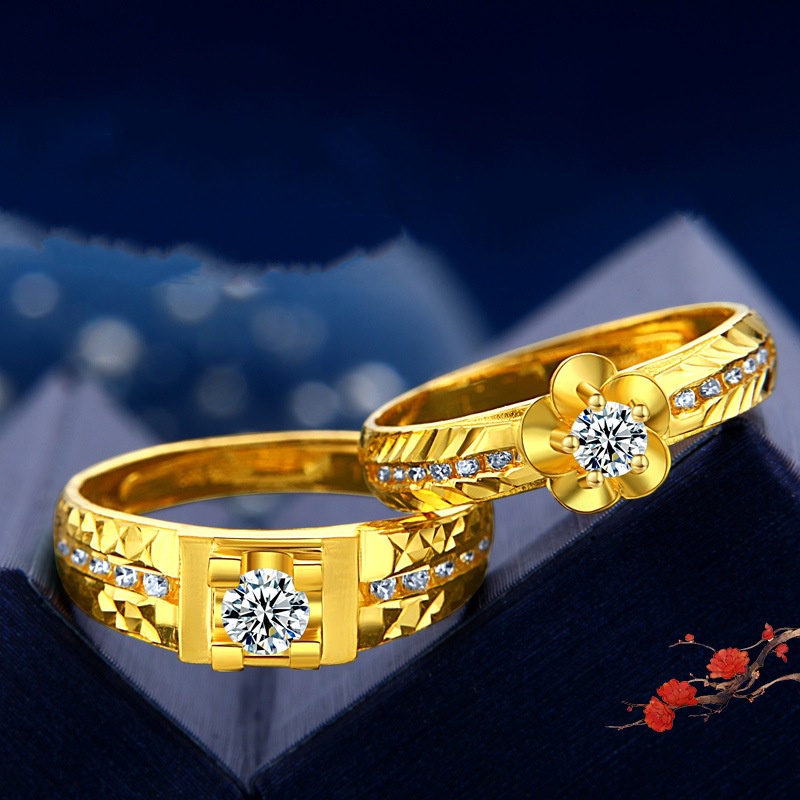 Goldkingdom Aksesoris Perhiasan Fashion Ready Stock Cincin Berlian Lapis Emas Pasangan Cincin Kawin Pria Dan Wanita.