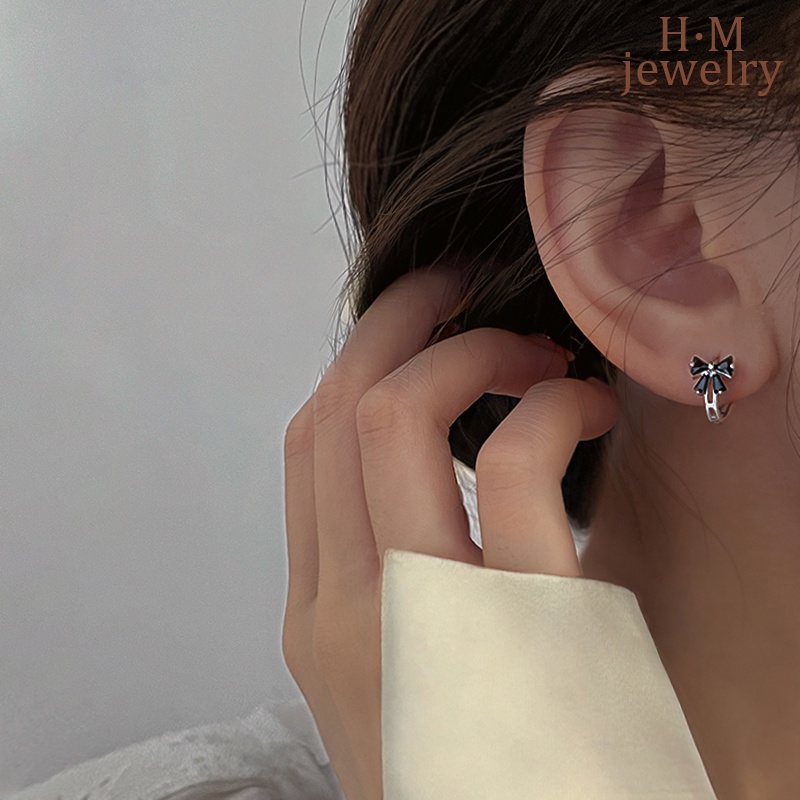 Anting Ikatan Simpul Hitam Mini Anting Sosialita Elegan Anting Bermutu Tinggi