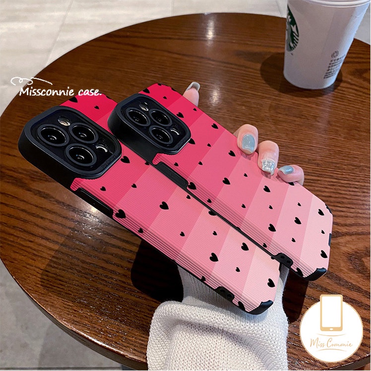 IPHONE Casing Ponsel Tekstur Kulit Warna Gradasi Mewah Untuk Iphone11 12 14 13 Pro Max X7 8 Plus XR XS Max 7Plus Cinta Sederhana Hati Shockproof Silikon Lembut Tpu Cover