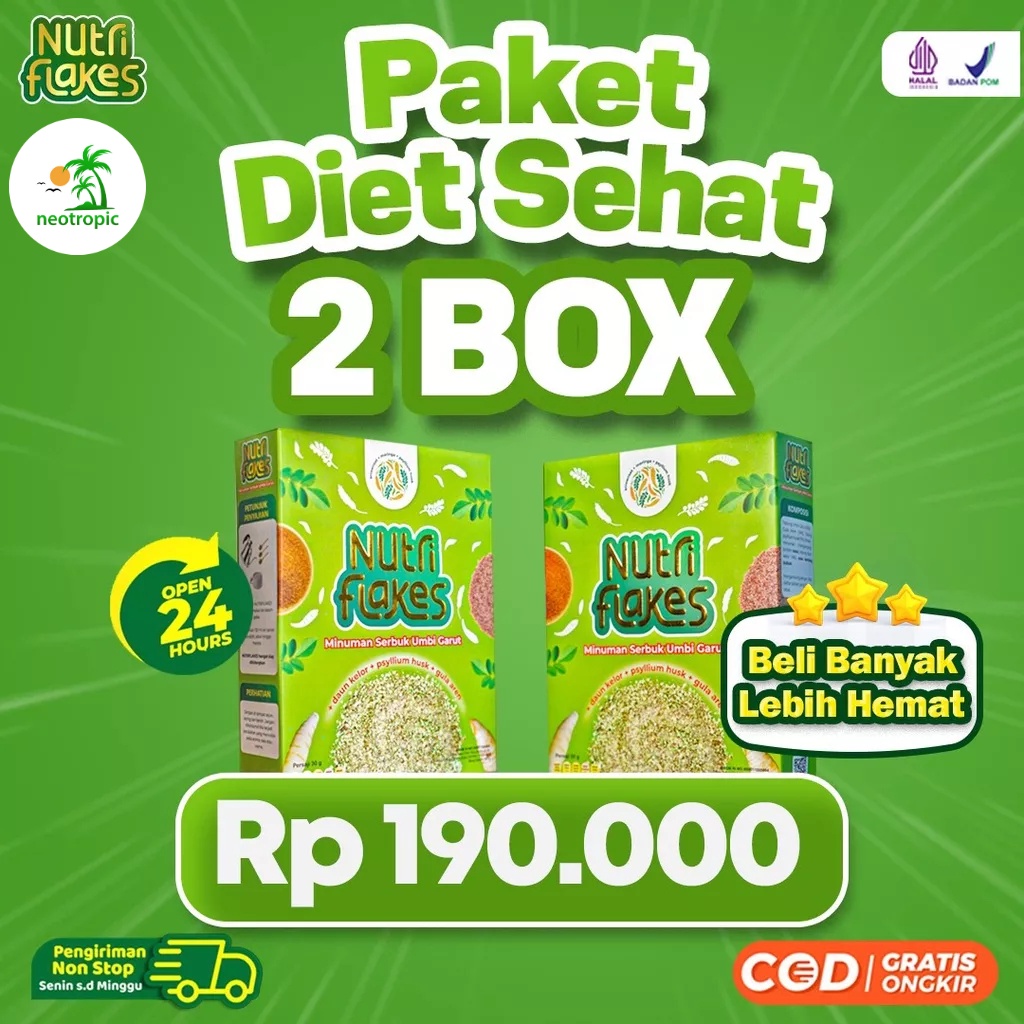 

Paket Diet Sehat 2 Box Nutriflakes - Minuman Sehat Untuk Program Diet Sehat Bantu Atasi Asam Lambung & Maag 100% Alami Umbi Garut Asli Dengan Psyilium Husk & Daun Kelor Solusi Perlancar Pencernaan Bantu Terapi Asam Lambung