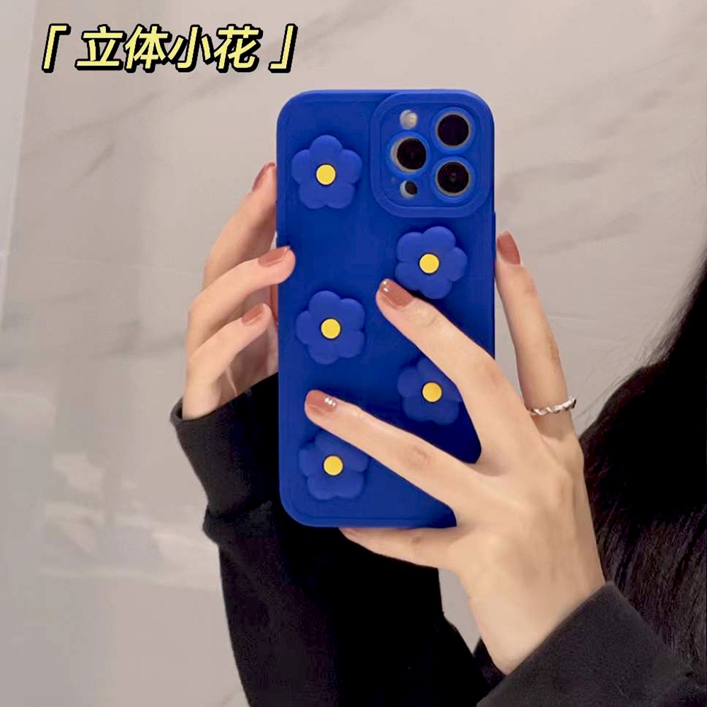 Ins 3D Klein Biru Lima Bunga Silikon Case Untuk Iphone SE2020 7/8 Plus 14x XR XM 11 12 MINI 13 PRO MAX Casing Cover Pelindung AT0344
