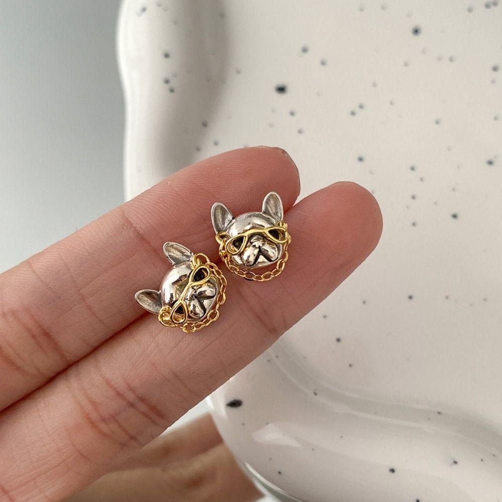 Needway   Wanita Buldog Anting Lucu Kepribadian Unik Punk Fashion Perhiasan Niche Desain Paduan Tembaga Cincin Jari Terbuka