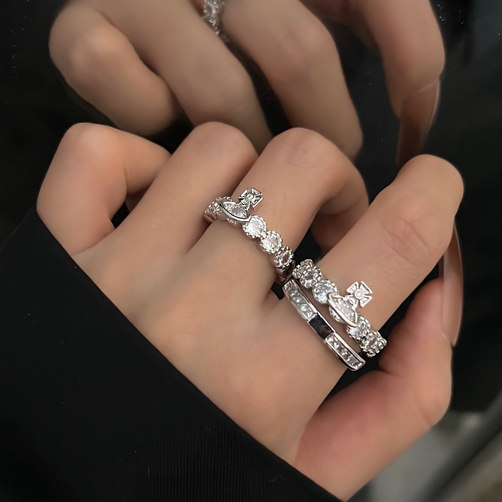 Double Layer Detachable Flash Diamond Ring Aksesoris Cahaya Mewah Fashion