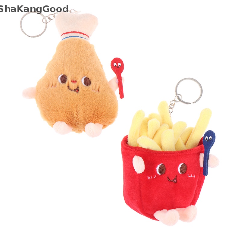 Selip 1Pc Makanan Plush Gantungan Kunci Hamburger Hot Dog French Fries Boneka Liontin Mainan SKK