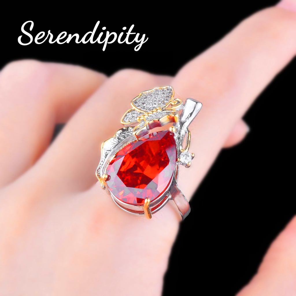 Goldkingdom Fashion Perhiasan Aksesoris Ready Stock Vintage Two-tone Emas Super Peri Bunga Kupu-Kupu Set Padparadscha Kalung Amethyst Stud Anting Cincin