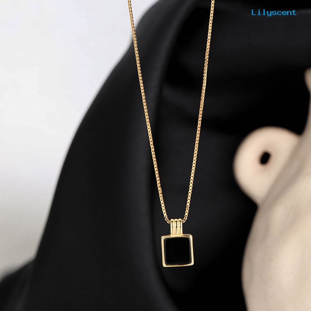 [LS]Wanita Kalung Geometris Mewah Elegan Warna Emas Perak Hitam Persegi Liontin Klavikula Kalung Fashion Perhiasan