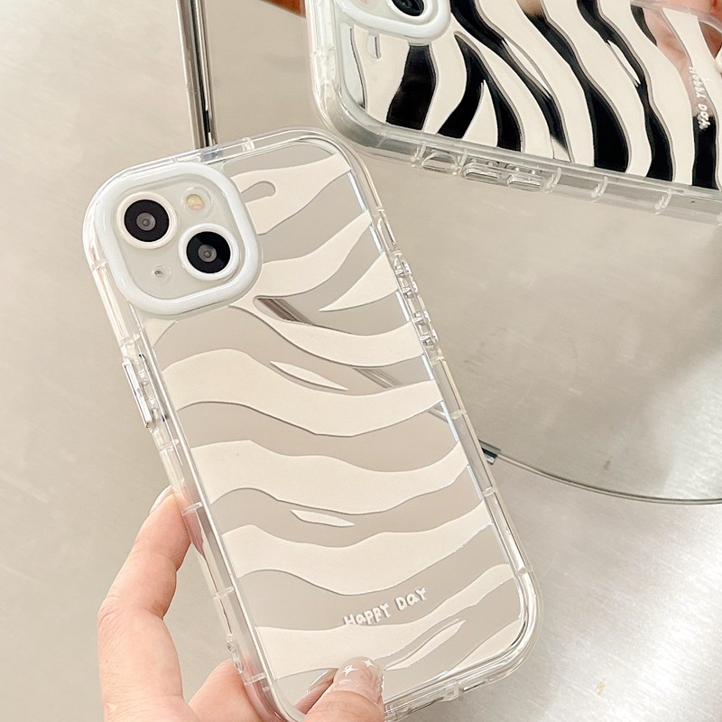 【Ice Cream Mirror】Air Bag Pretty Zebra-stripe Silver Soft Case IPhone 11 12 13 14 Pro Max Women's Gift Cute Phone Case Make Up