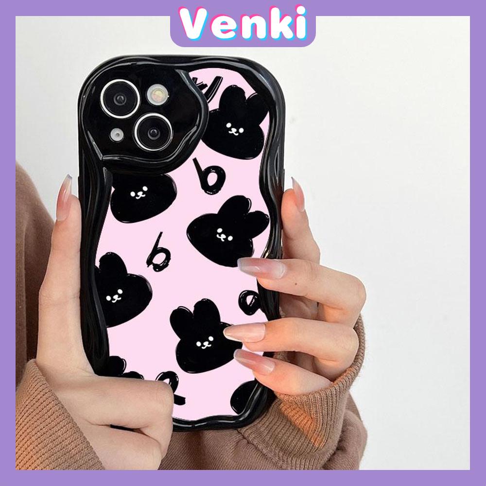 VENKI - For iPhone 11Phone Case Curved Wave Case Glossy Black TPU Airbag Shockproof Camera Case Cute Rabbit Compatible with iPhone 14 13 Pro max 12 Pro Max xr xs max 7Plus 8Plus