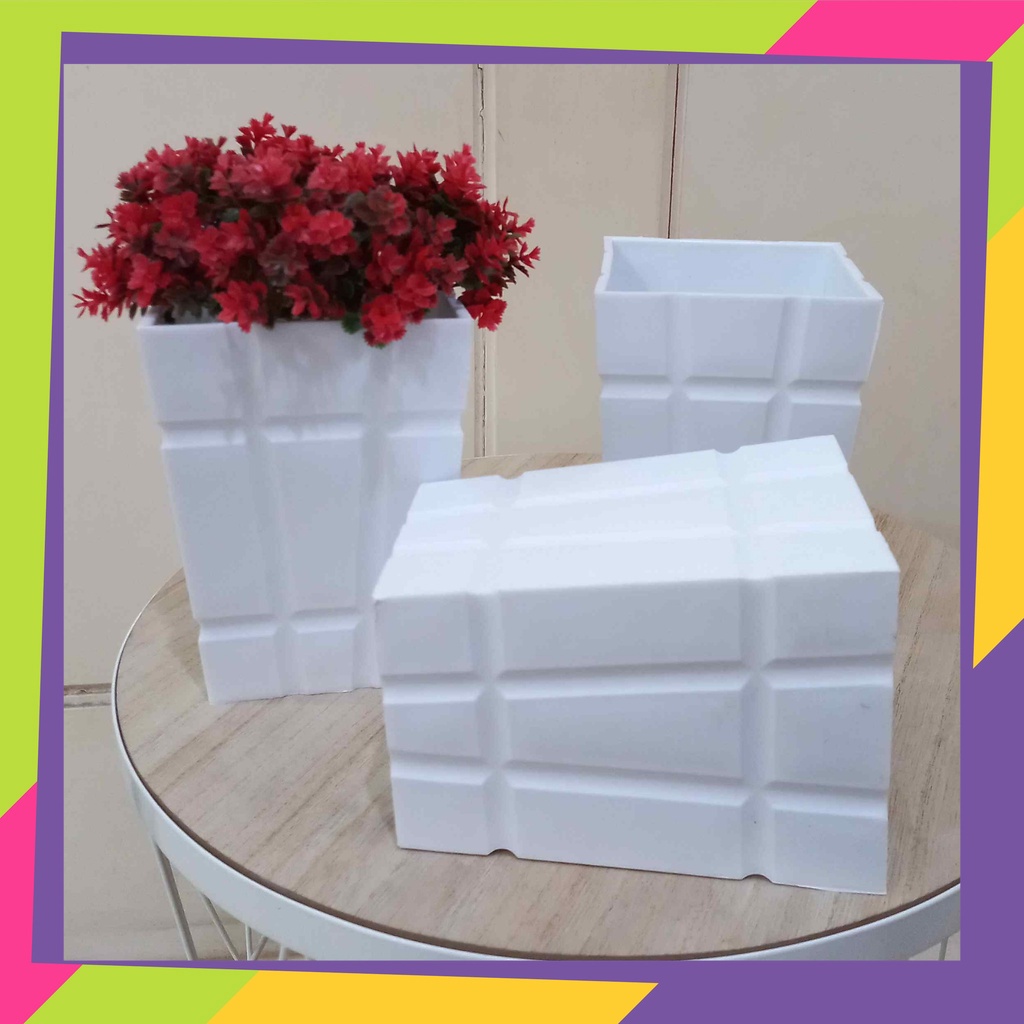 1869 / Pot bunga plastik kotak dekorasi / Vas bunga hias tanaman artificial