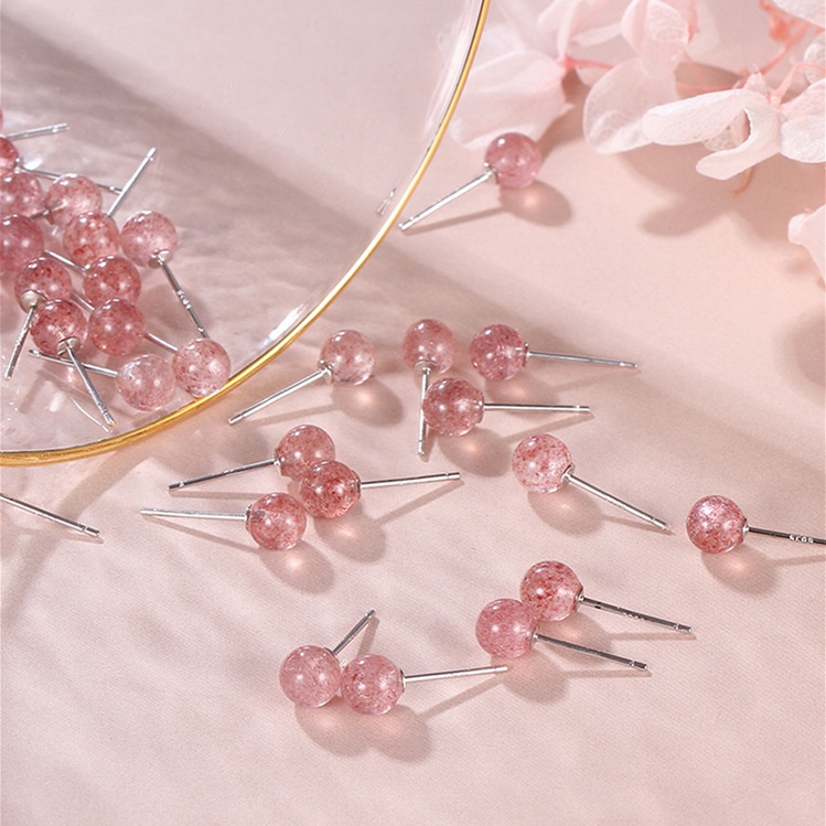 Goldkingdom Aksesoris Perhiasan Fashion Ready Stock Strawberry Kristal Anting Perempuan Sederhana Anting Jarum Perak Pink