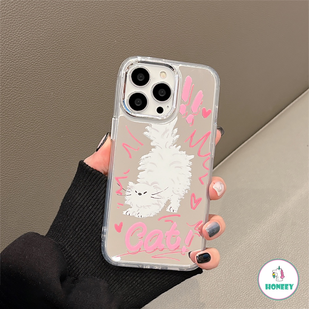 Case Cermin Makeup Kucing Dan Anjing Lucu Untuk Iphone11 Case iPhone 14 Pro Max13 12 Pro Max Graffiti Warna-Warni Lembut TPU Phone Cover