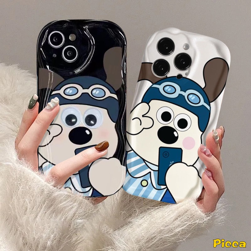 Couple Lucu Kartun Gromit Dog Case Untuk Redmi 10C 9T 10a1 10A 9A A2 9 9C NFC Note 11 9 8 11s 10s 10 Pro Max Plus POCO M3 3D Wavy Curved Edge Glossy Airbag Soft Cover