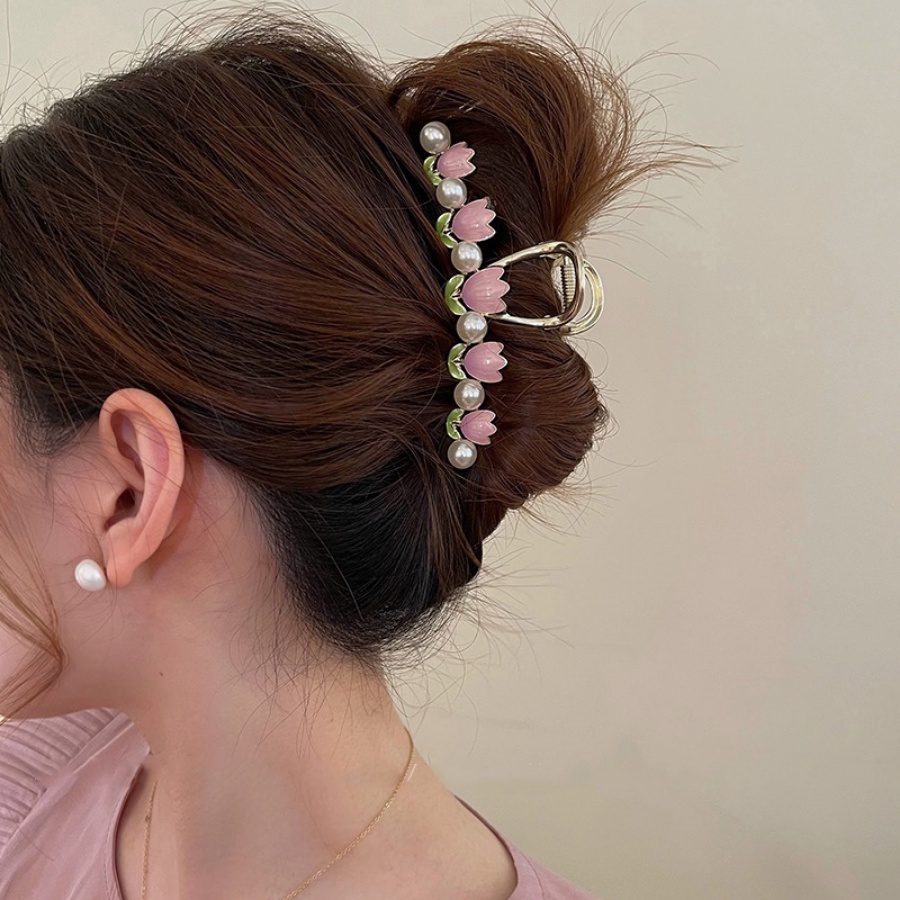 Baru Paduan Tulip Mutiara Rambut Klip Wanita Manis Lucu Bunga Ponytail Holder Hairpin Aksesoris Rambut