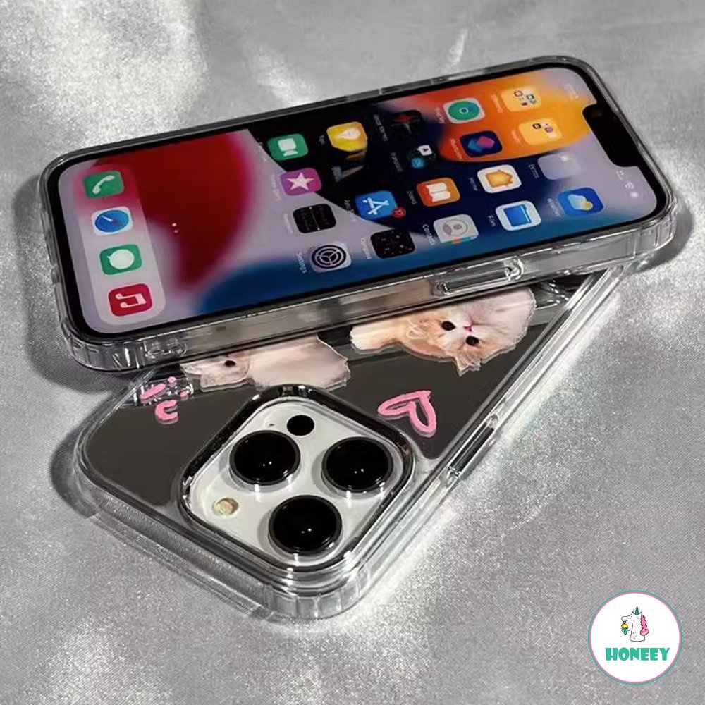 Ins Lucu Kartun Cinta Kucing Case Untuk iPhone 14 Pro Max12 13 Pro Max11 Fashion Makeup Cermin Lembut TPU Pelindung Penutup Belakang