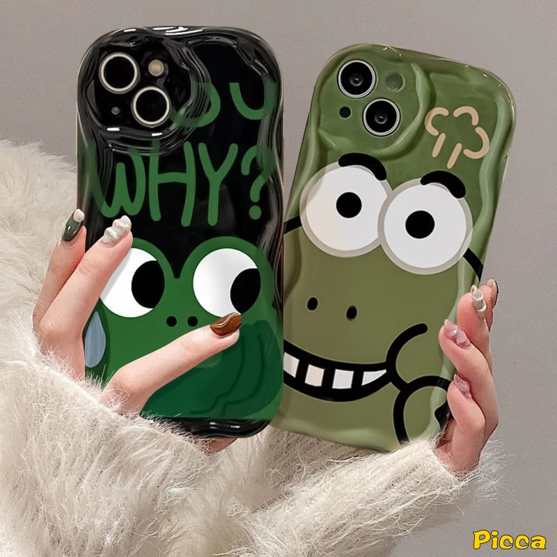 Couple Cute Little Monster Kartun Lucu Katak Case Kompatibel Untuk IPhone XR 78 Plus 11 12 13 14 Pro Max 6s 6x XS Max SE 2020 Baru 3D Bergelombang Melengkung Tepi Lembut Tpu Lovers Cover