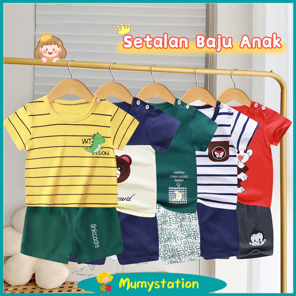 Mumystation 0-1 Tahun Setelan Anak Bayi Piyama Bayi Baju Pendek Dan Celana Pendek
