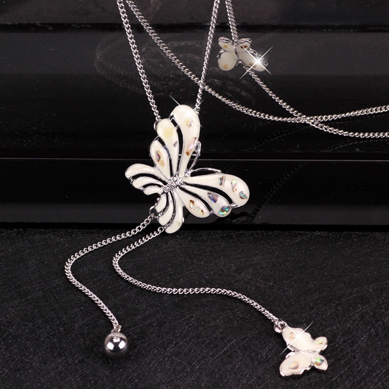 Wanita Zirkon Kupu-Kupu Panjang Tembaga Kalung Fashion Rantai Logam Kristal Hewan Liontin Kalung Disesuaikan