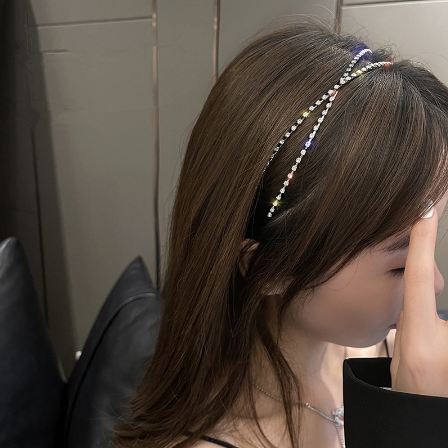 Korea Double Layer Berlian Imitasi Alloy Headband Kristal Flash Berlian Rambut Band Woman Aksesoris Rambut