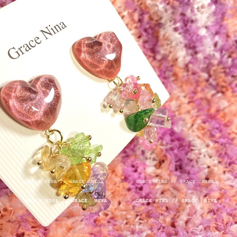 Temperamen Manis Merah Muda Cinta Kristal Rumbai Menjuntai Anting-Anting Wanita Kristal Menjuntai Anting-Anting Tren Berkilau Drop Anting-Anting Pernikahan Kait Telinga Perhiasan Wanita Fashion Perhiasan Elegan