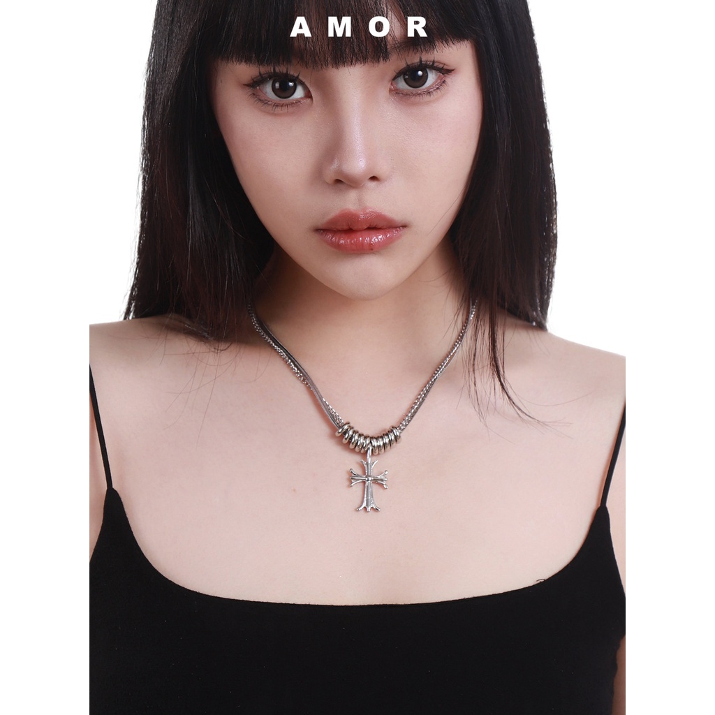 Y2k Berlian Chrome Hati Double Layer Musim Panas Kalung Wanita Mewah Necklacechain