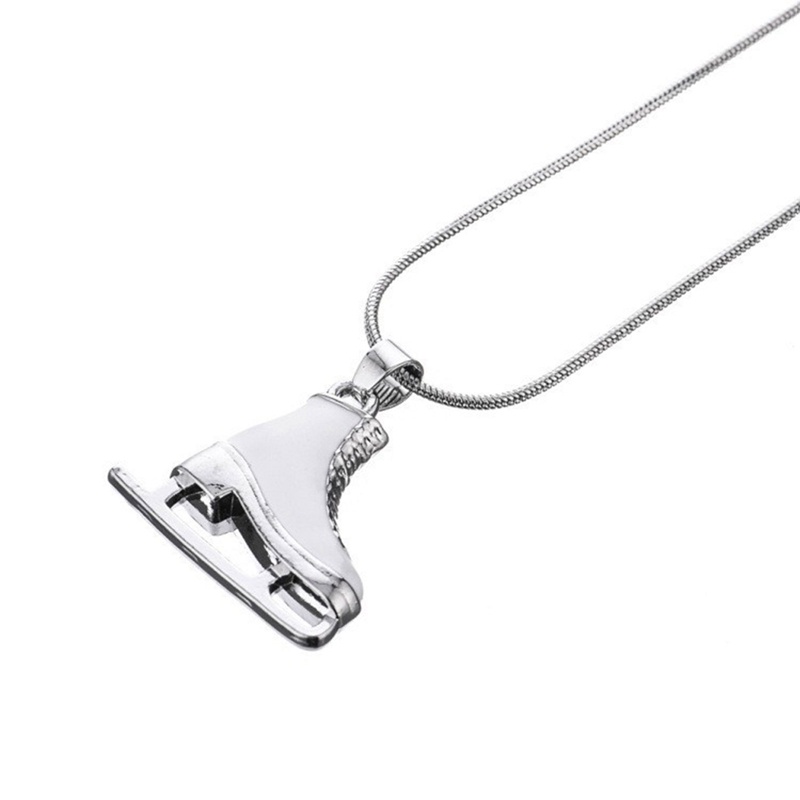 Zirkon 3D Es Skate Sepatu Kalung Enamel Putih Mewah Biru Pink Kristal Liontin Hadiah Untuk Pria Wanita Gadis Rantai Perhiasan