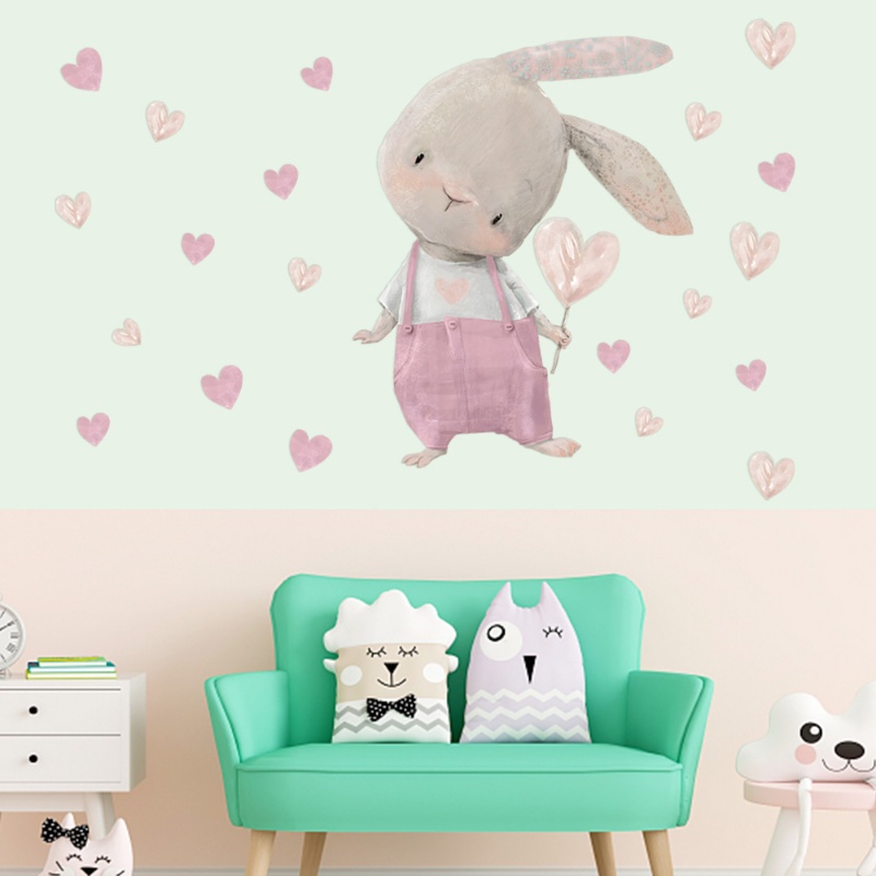 Loveheart Kelinci PVC Stiker Dinding Kartun Seni Latar Belakang Decal Self-adhesive DIY Wallpaper Tahan Air Tahan Debu Dinding Aplikasi Hangat Dekorasi Dalam Ruangan Mural