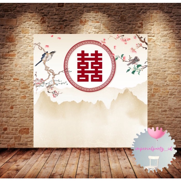 SALE Custom Backdrop Banner Spanduk Lamaran Sangjit Tunangan Shuangxi 2 - 1x1 m Termurah