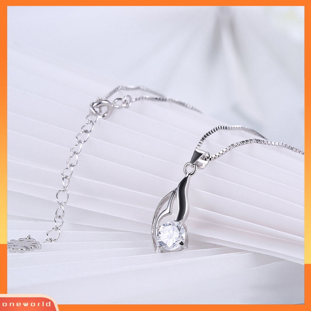 [ONE] Silverhoo 925kalung Klavikula Perak Hollow Pohon Daun Cubic Zirconia Pendant Necklace Untuk Pacaran