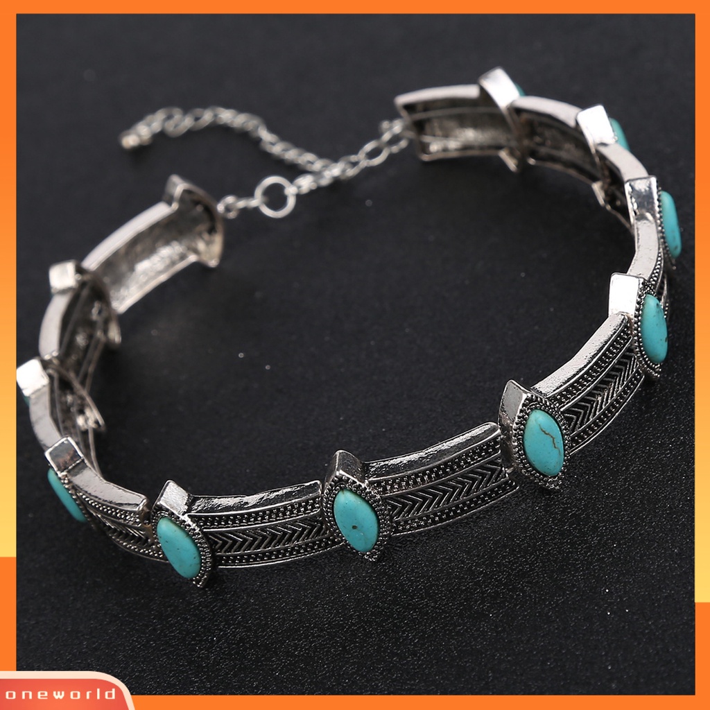 [ONE] Turquoise Gaya Vintage Choker Kerah Alloy Bohemian Adjustable Wanita Kerah Kalung Perhiasan Hadiah