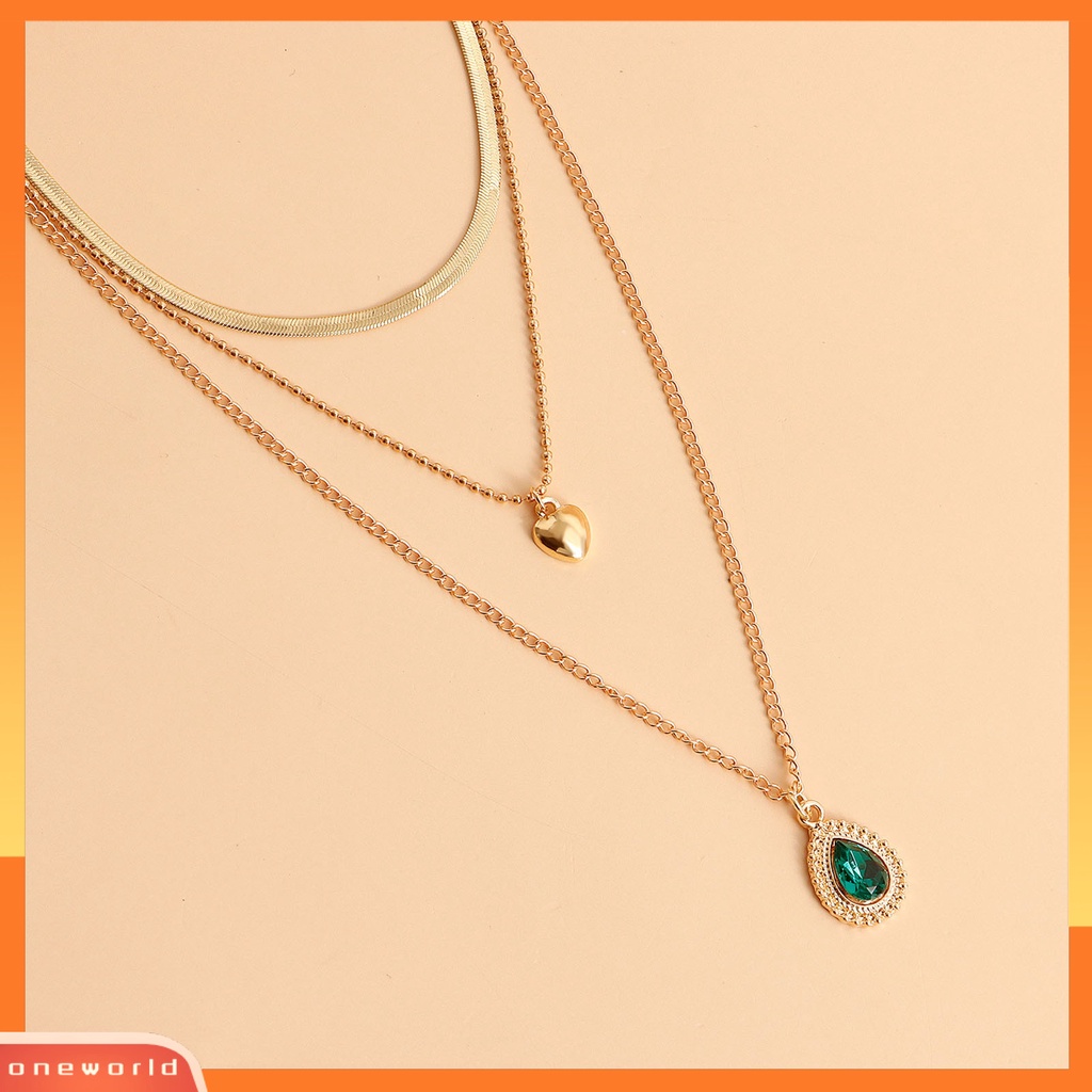 [ONE] Adjustable Ekstensi Rantai Jantung Liontin Wanita Kalung Permata Imitasi Liontin Multilayer Pesona Kalung Pesta Perhiasan