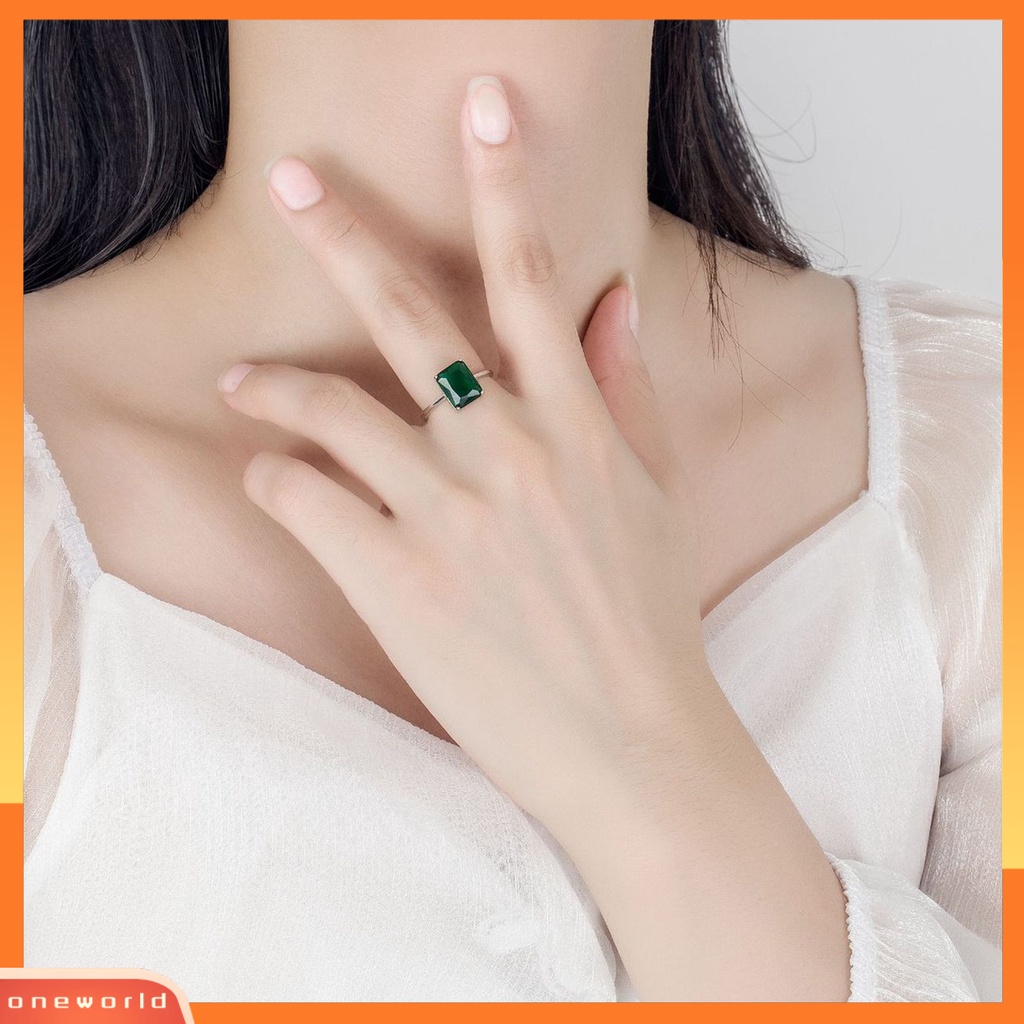 [ONE] 4pcs/set Jari Cincin Bentuk Persegi Panjang Shiny Charming Cubic Zirconia Vintage Pendant Dress Up Anti Karat Wanita Mewah Berlian Imitasi Kalung Hoop Earrings Perhiasan Aksesori