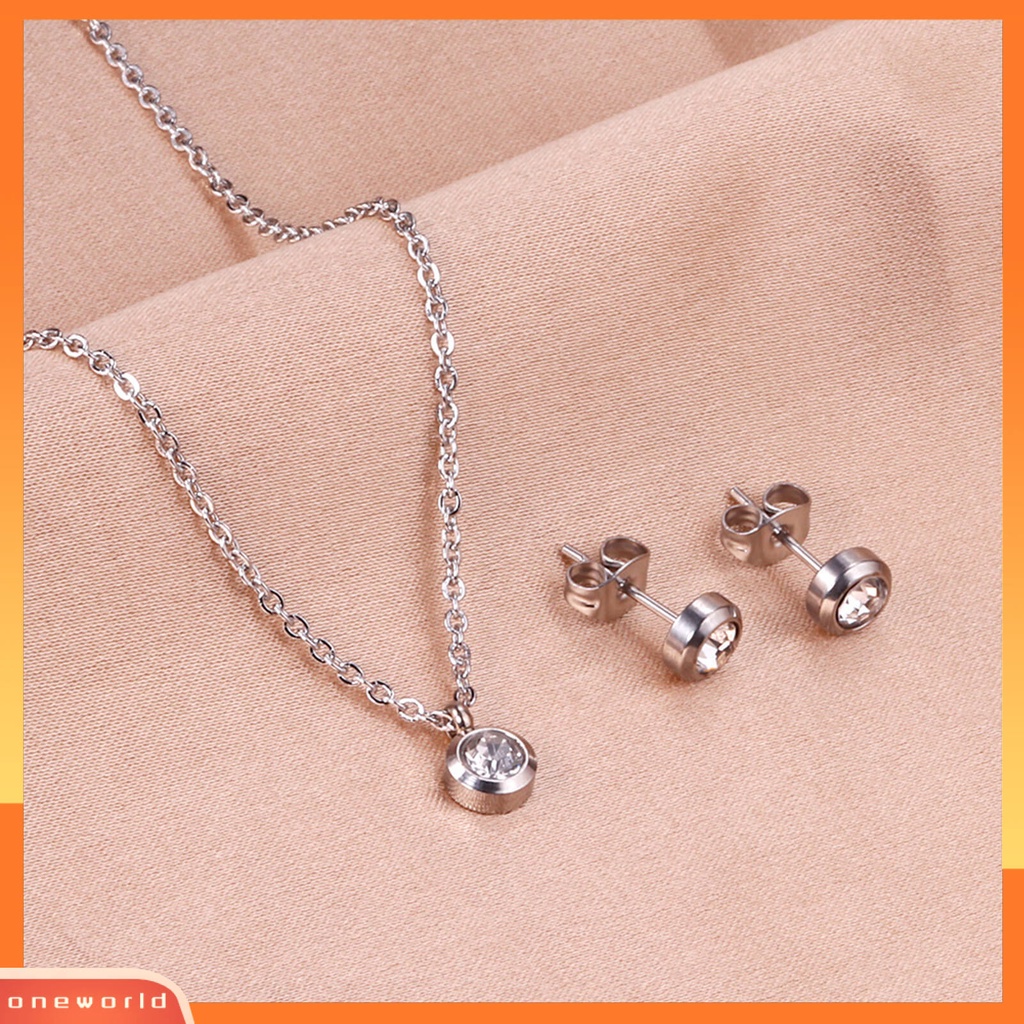 [ONE] 1set Kalung Anting Dengan Gaya Klasik Minimalis Liontin Bulat Set Perhiasan Untuk Wanita Kalung Dan Anting Kristal Imitasi