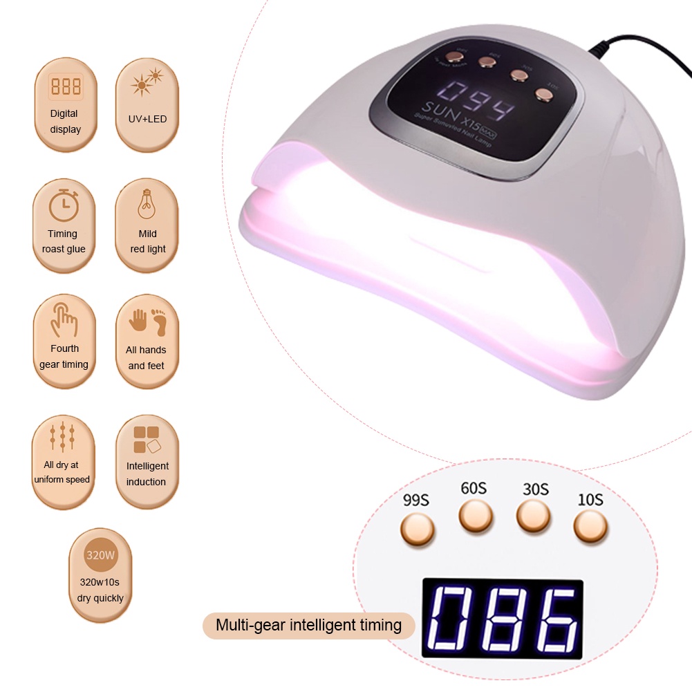 SUN X15 Max 66 LEDs Dalam Full Hitam Lampu Pengering Kutek Gel Led UV Nail Lamp Alat Pengering Kutek Gel