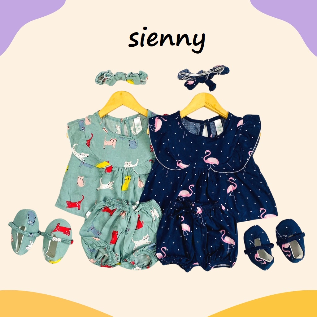 Plazababyku MX SIENNY SETELAN BANDO CPDK setelan bayi motif bunga yang lucu free headband + sepatu