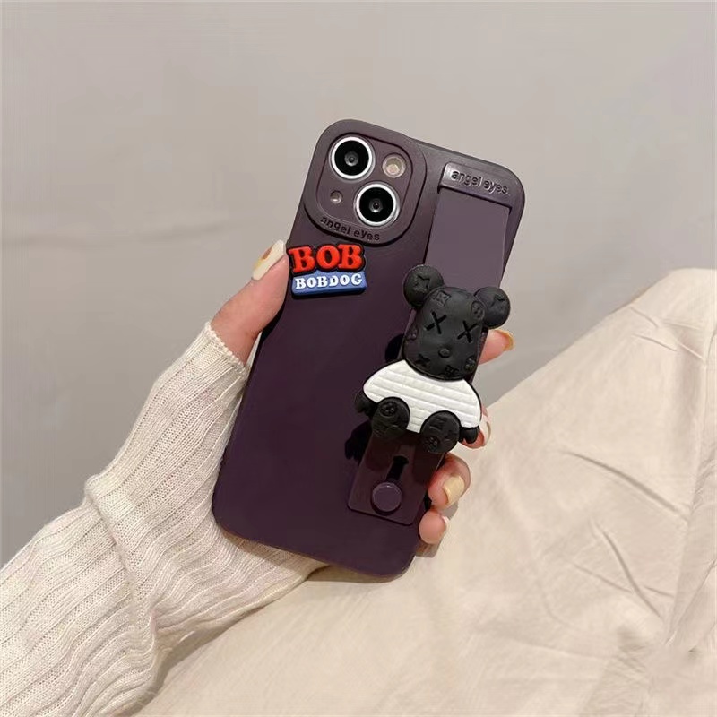 IPHONE Casing Beruang Violent Ungu Tua Untuk Iphone14 13 12 11 Pro Max Tali Tangan Soft Case