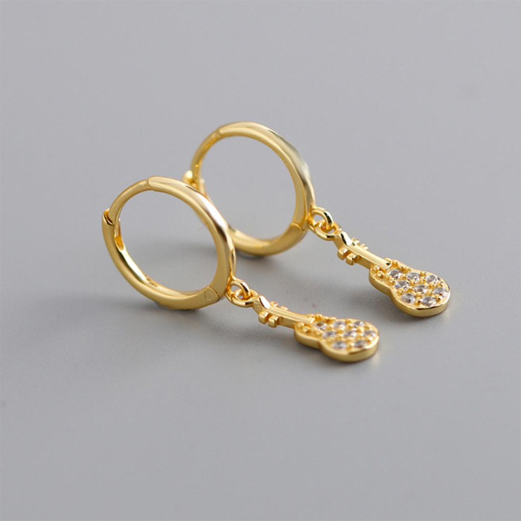 2buah Anting Bentuk Gitar Gaya Zirkon Gesper Earring Perhiasan Wanita Pria Statement Ear Clip Untuk Pesta Harian