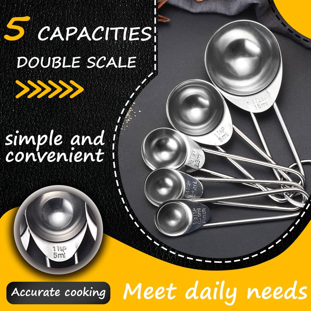 5pcs/set Sendok Takar Stainless Steel Tidak Karat Timbangan Bubuk Stackable Scoops Stainleess Handled Coffee Sugar Tools