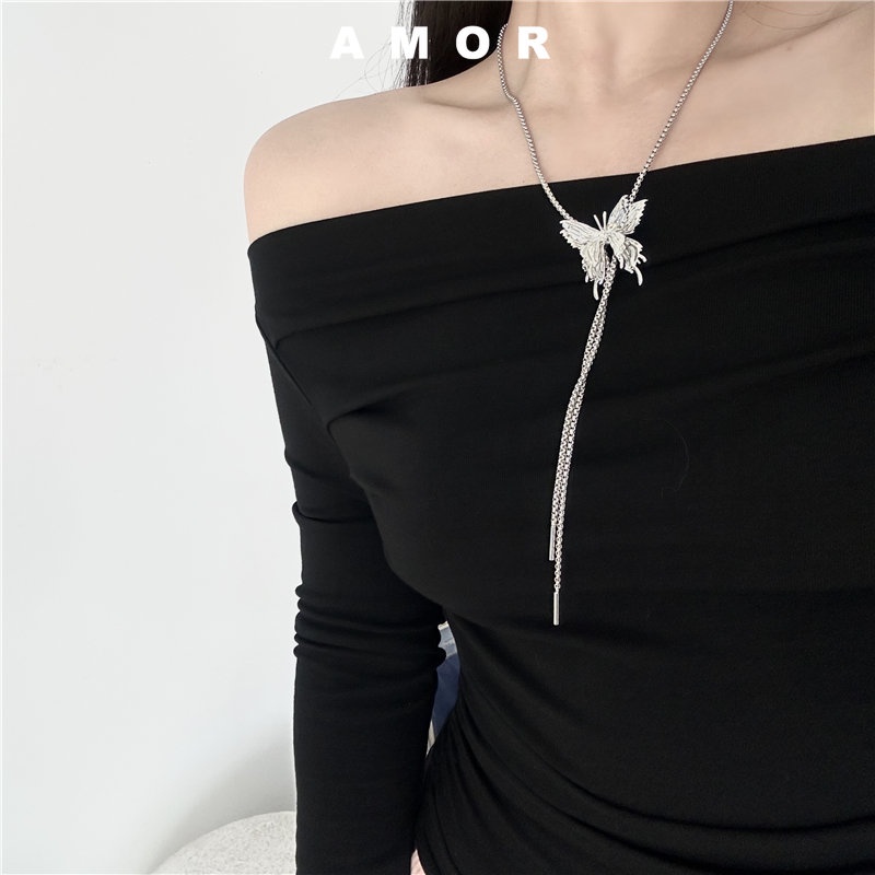 Y2k Butterfly Pull Adjustable Necklace Liquefied Metal Pribadi Asli Manis Keren Pedas Gadis2023 Indah