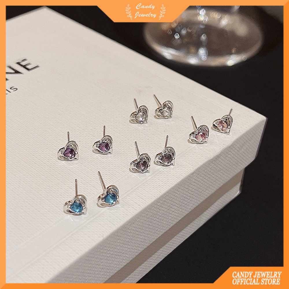 Ear Studs Female Silver Needles Love Ear Bone Studs High-end Niche Desain Zirkon Berwarna Manis Keren Cochlear Studs Earrings Earrings Candy Perhiasan