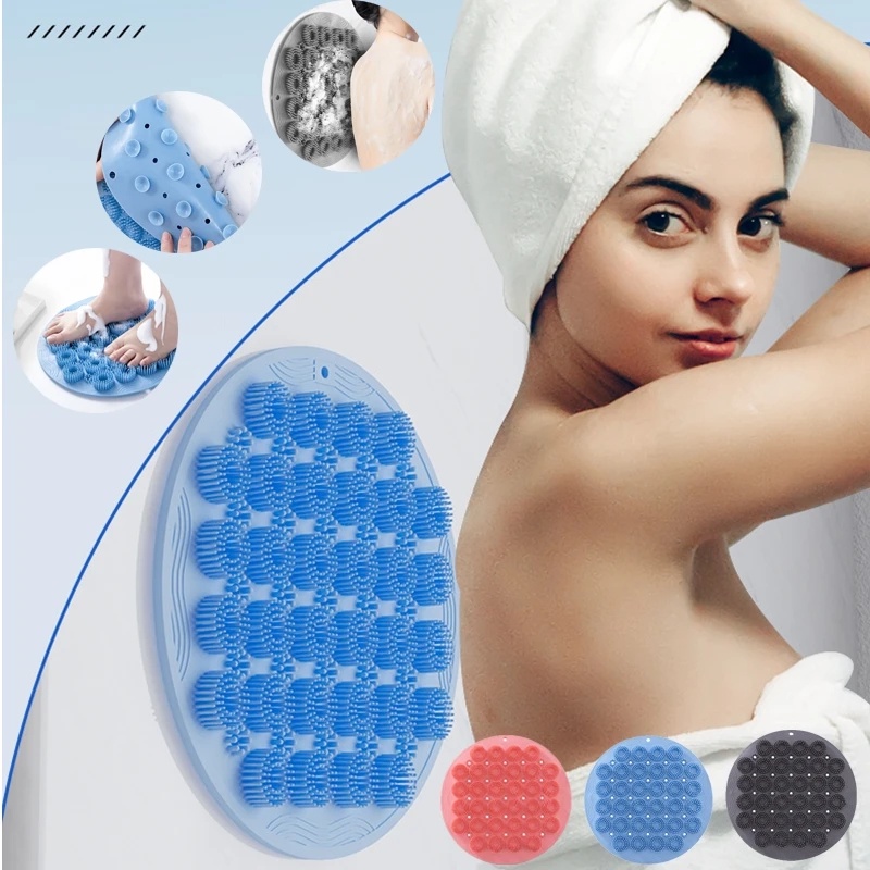 Shower Foot and Back Scrubber/Alas Pijat Mandi Silikon/Sikat Bantal Yang Dipasang Di Dinding