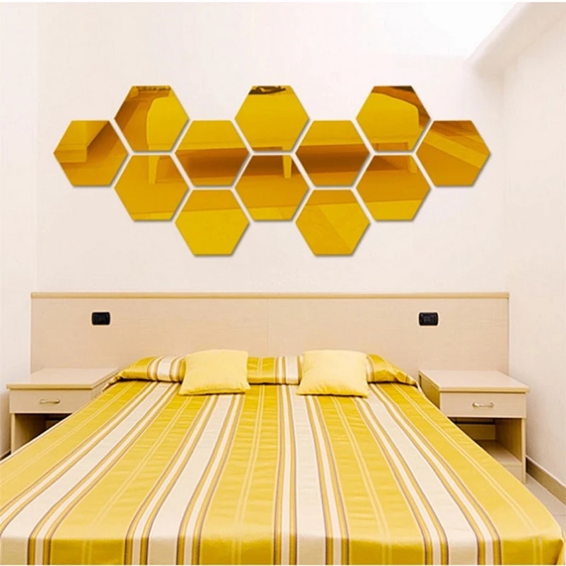 [Unggulan]3D Cermin Geometris Stiker Dinding Warna-Warni Hexagon Akrilik Mirror Sticker Removable Self Adhesive Mosaic Tiles Decals DIY Dekorasi Rumah Kamar Tidur Ruang Tamu Seni Cermin