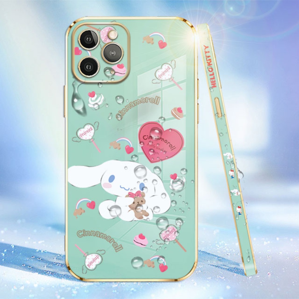Cute Hello Ketty Phone Case for Oppo A9X A92019 F11 11PRO RENO RENO34G F15 A91 RENO44G RENO54G/5G RENO5K RENO64G RENO74G RENO84G F21PRO4G F21SPRO4G RENO7Z5G RENO8Z A9 Luxury Electroplated Square Frame Silicone Case Soft Shockproof Phone Back Cover