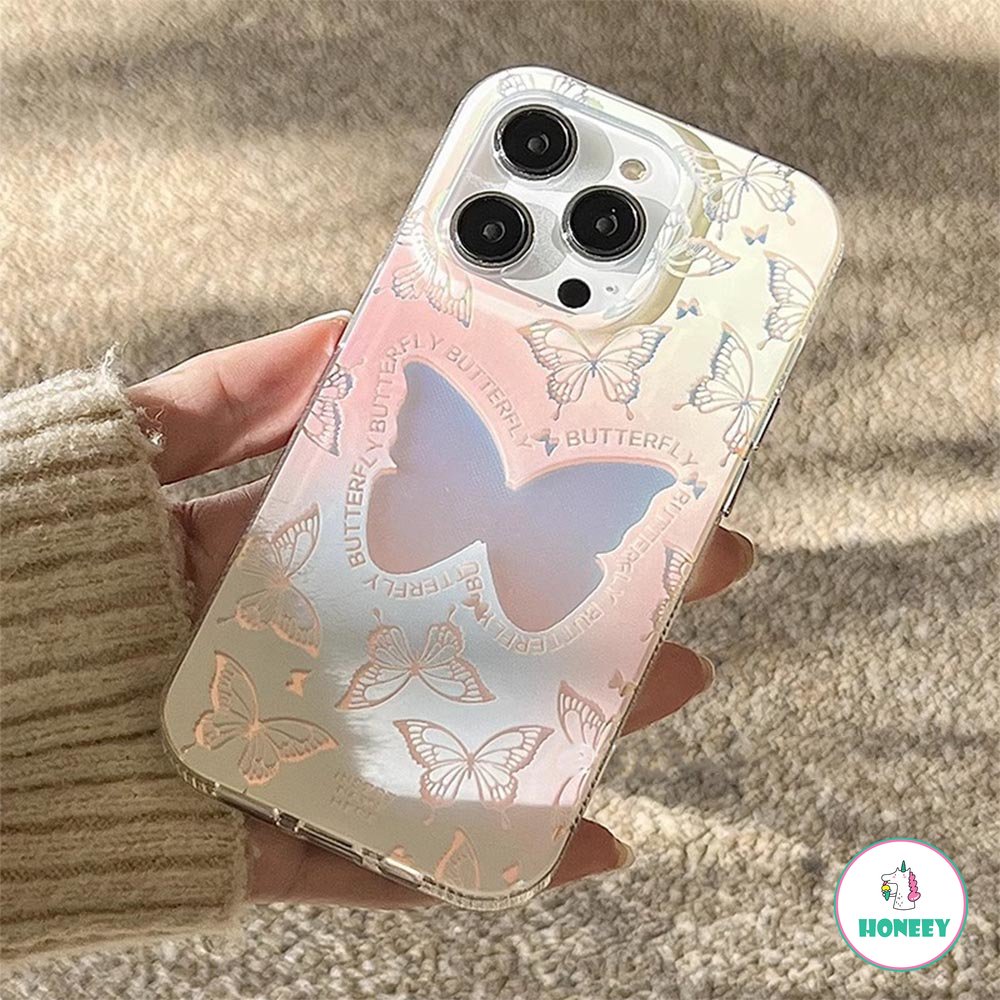 IPHONE Case Kupu-Kupu Gradasi Motif Ganda Kompatibel Untuk Iphone14 13 12 Pro Max11 Lembut TPU Shockproof Pelindung Ponsel Cover