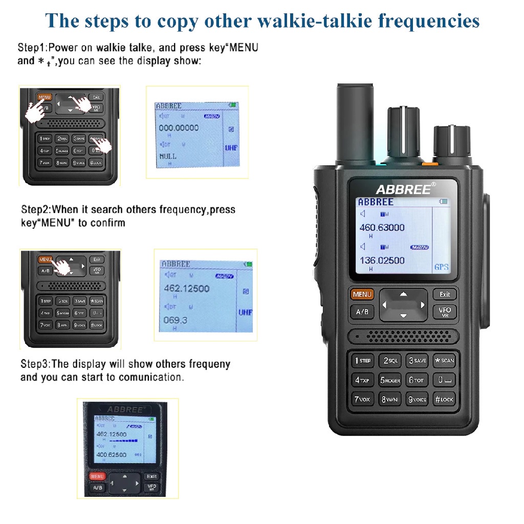 ABBREE AR-F8 - Walkie Talkie 8W Power 6-Band 136-520MHz - GPS Function