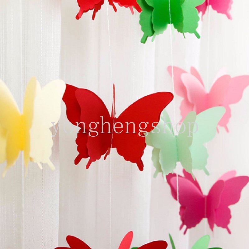 2.7 M 3D Kertas Warna-Warni Kupu-Kupu Garland Buntings Pesta Pernikahan Ulang Tahun Festival DIY Banner Baby Shower Gantung Dekorasi Butterfly String Room Decor