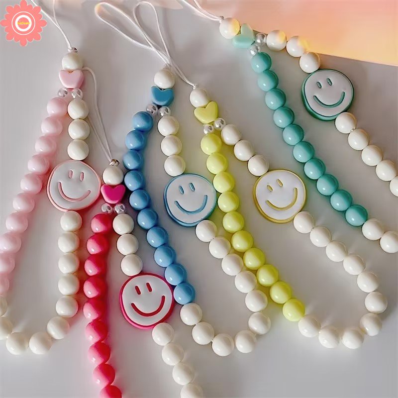 Manik-manik Lanyard DIY Kreatif Rantai Telepon Akrilik Gadis Warna-Warni Cinta Mutiara Rantai Gantung Untuk Wanita Gadis Manis Aksesoris