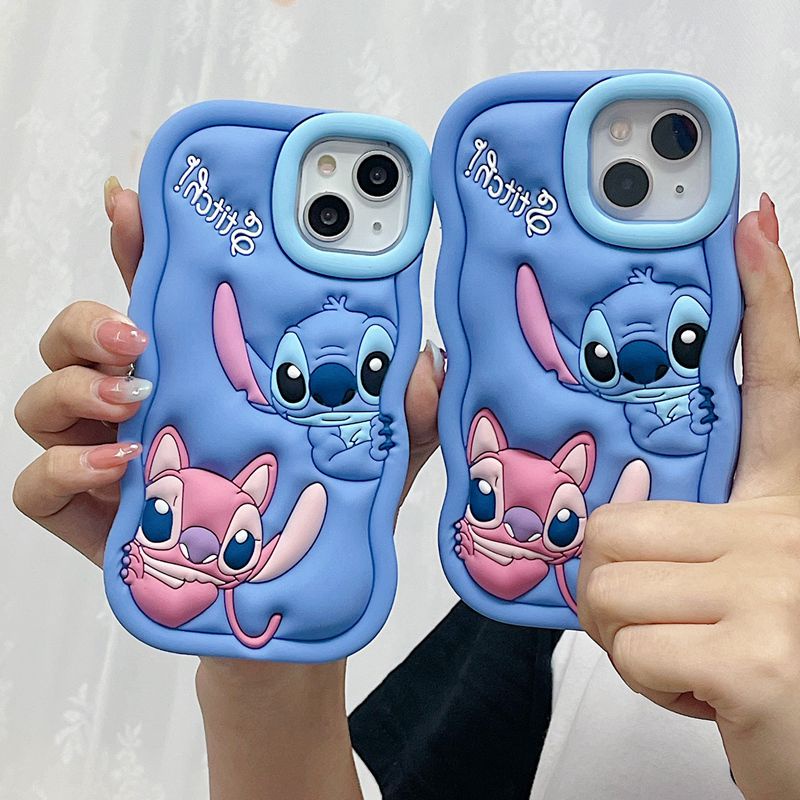 Stereoscopic Cute Couple Stitch Soft Case for IPhone 11 12 13 14 Pro Max TPU Phone CASE Pretty Girl's Fashion