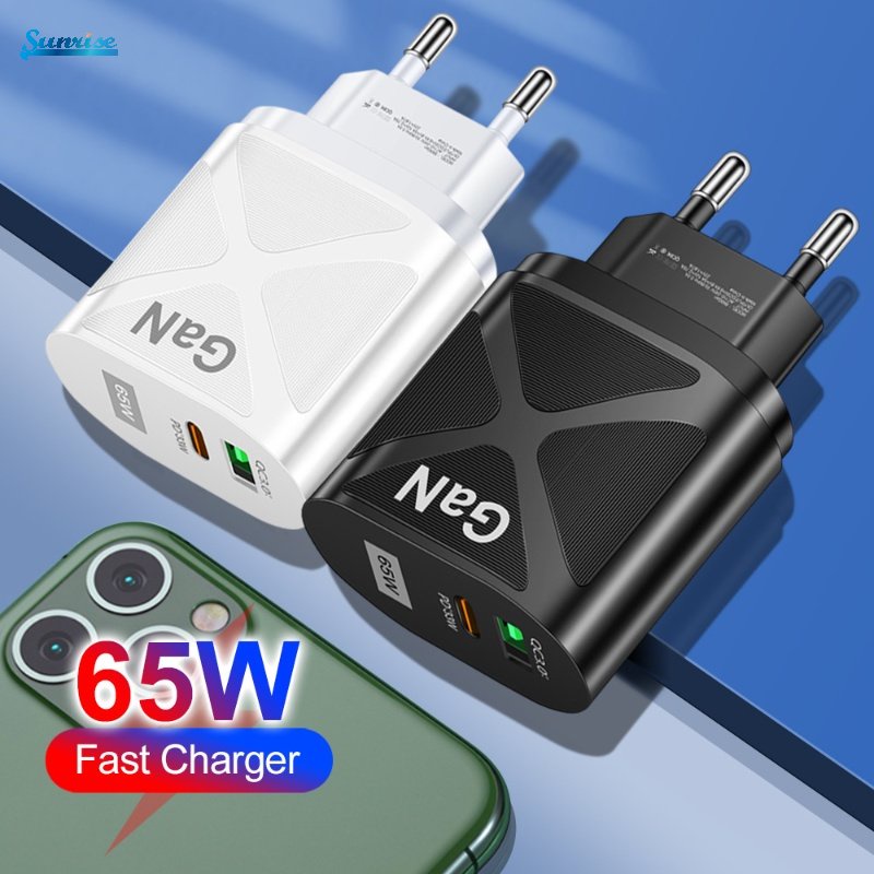 65w EU/US GaN389 Rumah Kantor Perjalanan Universal Indah PD+QC3.0 USB Adaptor Ditingkatkan Pengisian Cepat Portabel Charger Ponsel